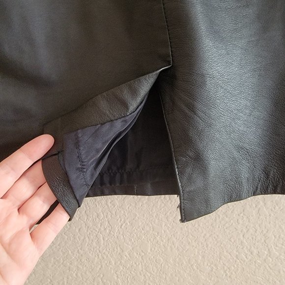 Vintage Outerbound by HMS Black Leather Skirt Split Party Cocktail Size 5/6 - Picture 3 of 5